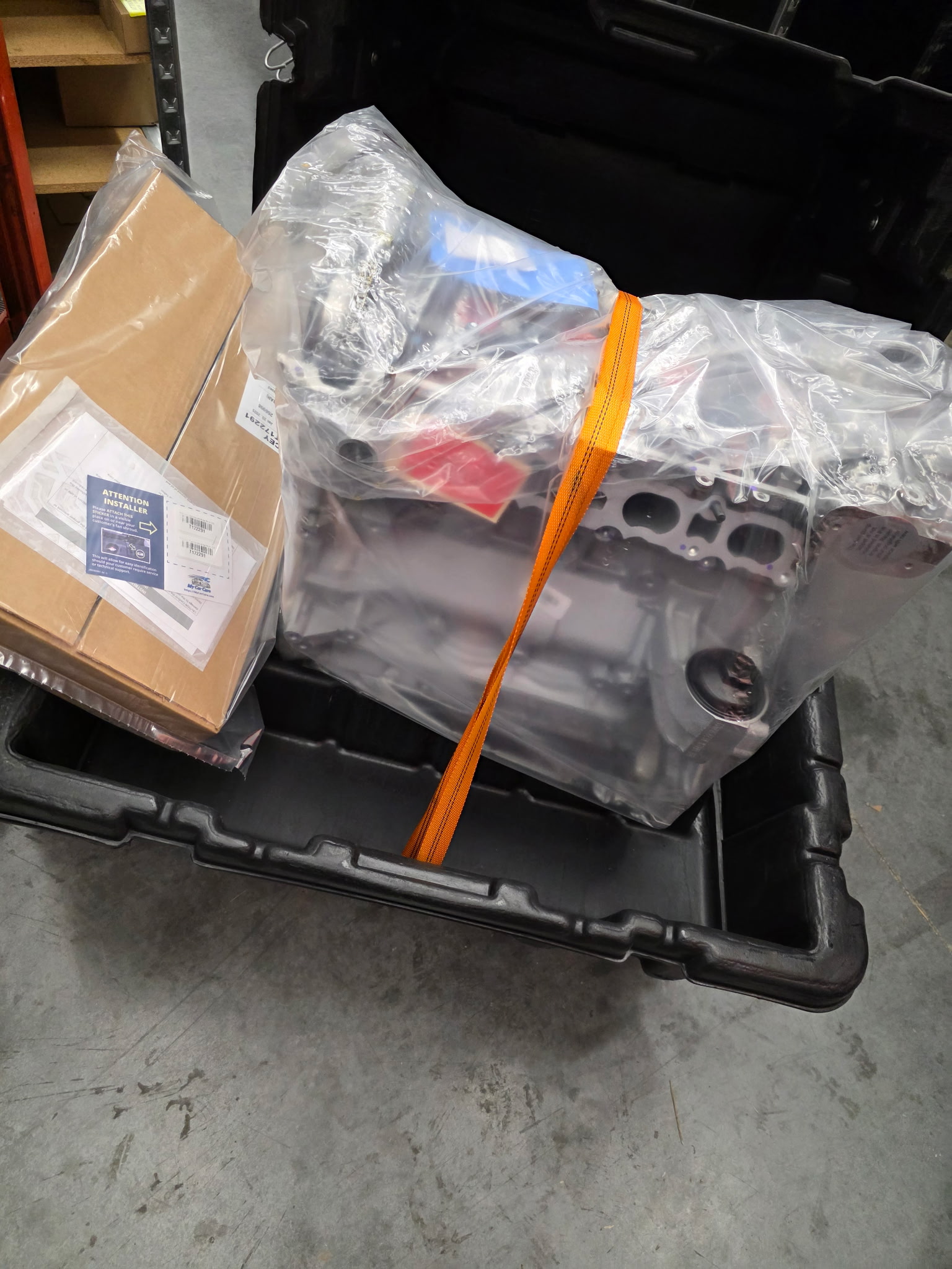 New engine assembly prepared for installation