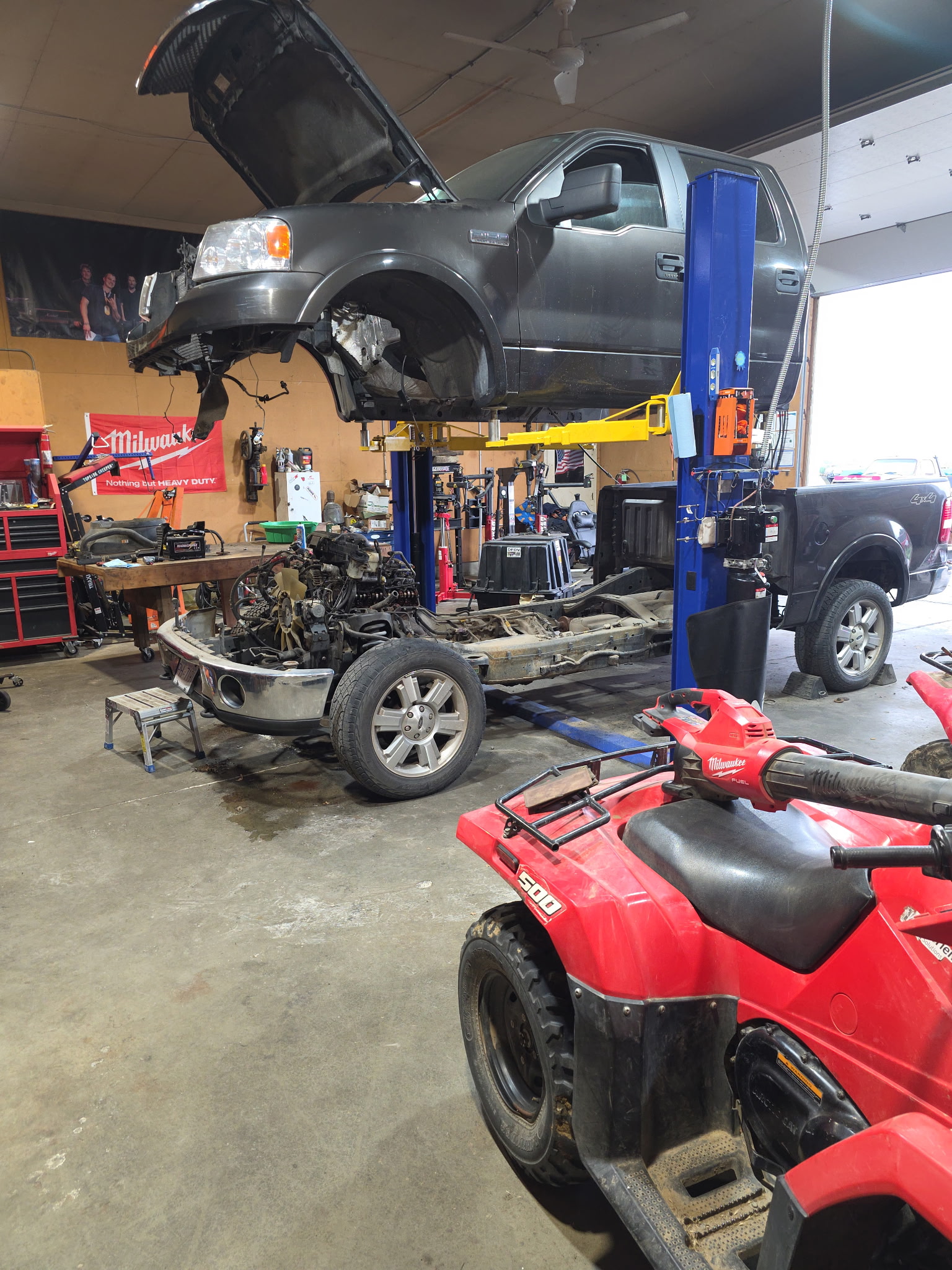 Ford F-150 cab-off repair in shop